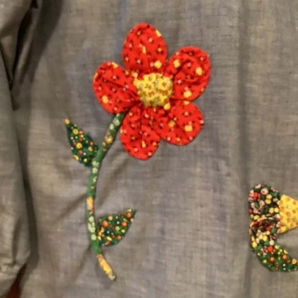 Chambray Blouse Floral Applique Vintage Big Mac by JC Penny‎ Large - Picture 8 of 10